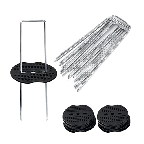 Image of ANSIO Weed Membrane Pegs 20 Pack 6 Inch with 20 Buffer Washers Garden Pegs Ground Pegs Weed Control Membrane Pegs Pins Garden Staples Ideal for Weed Fabric, Artificial Grass, Matting, Netting