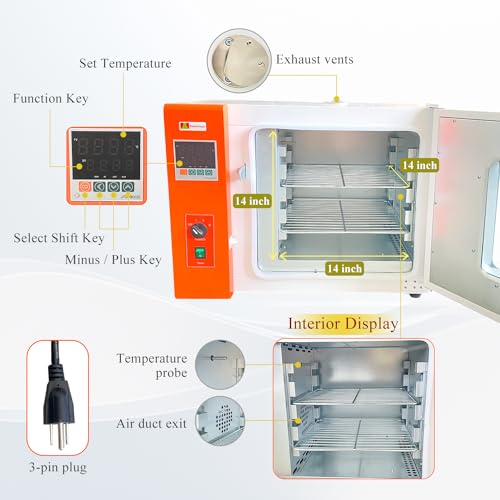 Sidawhope 110V 60Hz Forced Air Convection Digital Drying Oven Temperature Control Adjustable Fan Oven Chamber 14 x 14 x 14 Inch RT-300℃ Heating Oven