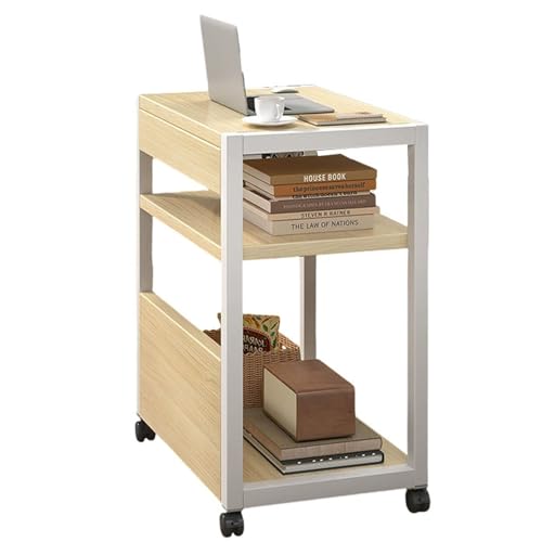 Table d'appoint à roulettes avec rangement – Table d'appoint moderne à 3 niveaux pour petits espaces, canapé, bureau, salon, chambre à coucher, finition...
