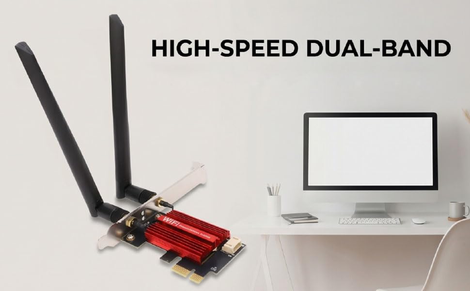 Tarjeta de red inalámbrica Zunate PCIe de doble banda 2.4GHz y 5GHz con Bluetooth 4.1, adaptador WiFi 433Mbps para PC de escritorio, antenas duales de 8dBi para PC Windows 7 8 10 11 miniatura 2