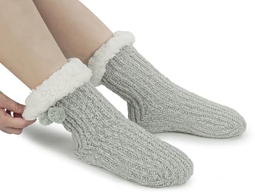 Image of BenSorts Women Thick Christmas Slipper Socks Non Slip Grippers Size 6-10