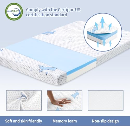Image of Pack and Play Mattress, 38 inchx26 inch High Density Soft & Firm Memory Foam Pack N Play Mattresses, Mattress for Pack and Play for Pack N Play with Non-Slip Bottom Washable Cover