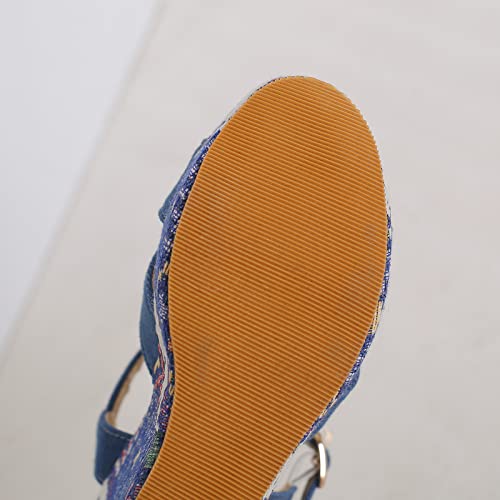 Gicoiz Denim Espadrilles Women Platform Wedge Heel Sandals2