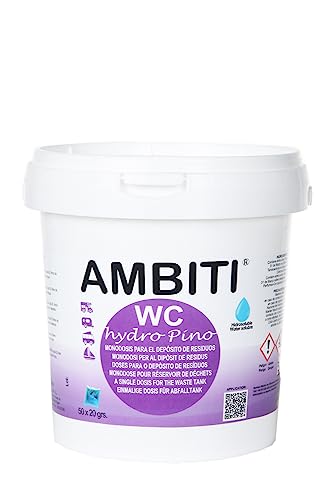 Ambiti | WC Hydro | Monodosis Hidrosolubles para Depósito de Residuos | Camping Cars | Antibacteriano | Eliminación Deshechos Orgánicos y Papel Higiénico | Fragancia Pino | 50 Dosis | 20Gramos/Unidad