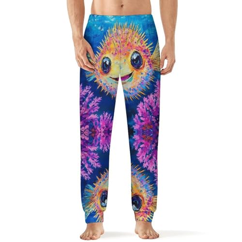 Funny Puffer Fish Men's Pajama Bottoms Sleep Lounge Soft Comfy Pants Sleepwear