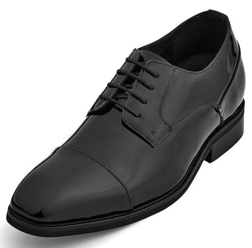 CALTO Men's Invisible Height Increasing Elevator Shoes - Black Patent Leather Lace-up Formal Dress Oxfords - 3 Inches Taller - Y3270- Size 11.5 D(M) US