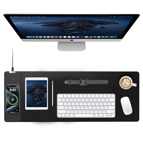 Image of TopMade Wireless Charging Mouse Pad, Gaming Mousepad with Ultra-Smooth Surface, Non-Slip Base, Waterproof Computer Desk Pad, 31.5 inchx11.81 inch XL Large Desk Mat for MacBook, PC, Laptop