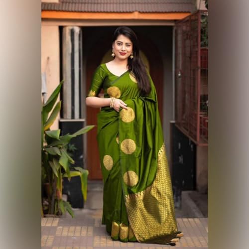 C J Enterprise Women's Pure Banarasi Silk Saree Kanjivaram Style Saree With Blouse Piece For Wedding (KeriGola) - Image 2