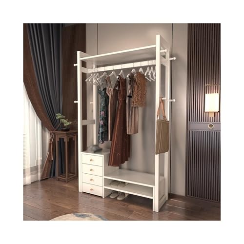 Lijiaxiuyc-101 Perchero Vertical Perchero de Madera Maciza for Suelo, Dormitorio, Zapatero, Sala de Estar, Perchero con cajón, Multifuncional, Chino, Estante de Almacenamiento Perchero de pie(Blanco)
