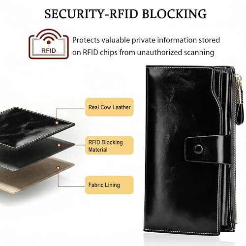 Image of YALUXE Women's RFID Real Leather Wallet with 21 Card Slots Phone Pocket
