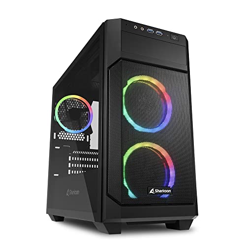 Image of Sharkoon V1000 RGB Mid Tower PC Computer Case I Support Mini-ITX, Micro-ATX Motherboard I Side Panel Tempered Glass with 3 x 120 mm Addressable RGB Fan (pre-Installed) - Black