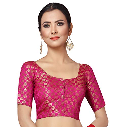 Studio Shringaar Women's Readymade Brocade Short Sleeves Saree Blouse