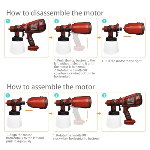 HONJAN Cordless Paint Sprayer, Sprayer Cup, 6 Brass Nozzles and Paper Filter for Home Interior and Exterior, Fence, Deck and Furniture Red(Require Battery Not Include) — view 3