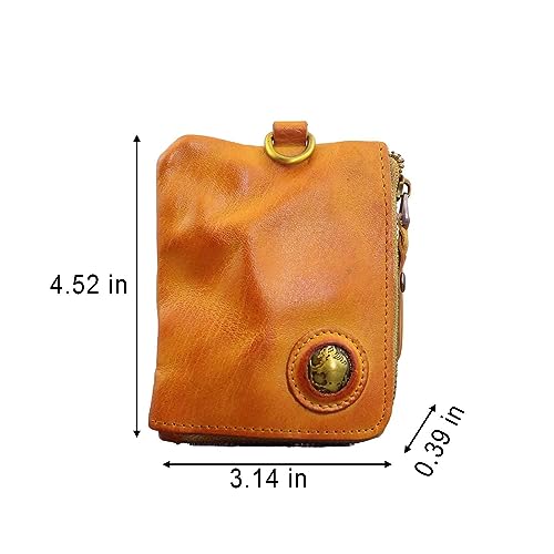 1 Pcs Medieval Pouch Mini Genuine Leather Coin Pouch-Genuine Cowhide Handcrafted Keychain Coin Organizer Zipper Coin Pouch (With Card Slot) Credit Card Holder Keychain Coin Purse (Yellow)2