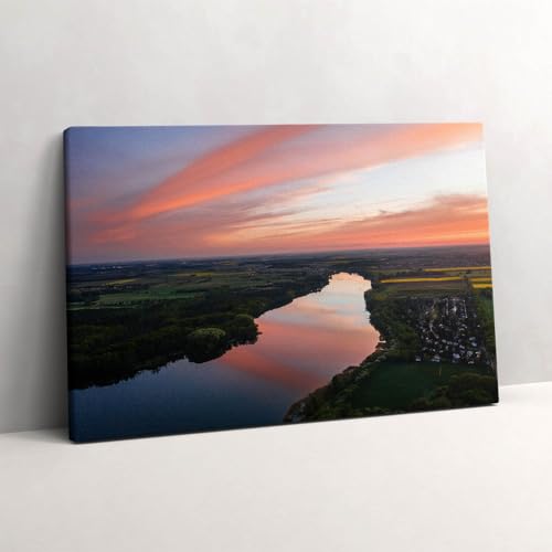 Vue aérienne du lac murale d'art authentique et décoration sous forme de tableau sur toile