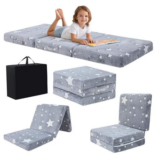 MeMoreCool Foldable Floor Mattress for Kids, Glow Star Trifold Mat, Kids Folding Mattress Portable...