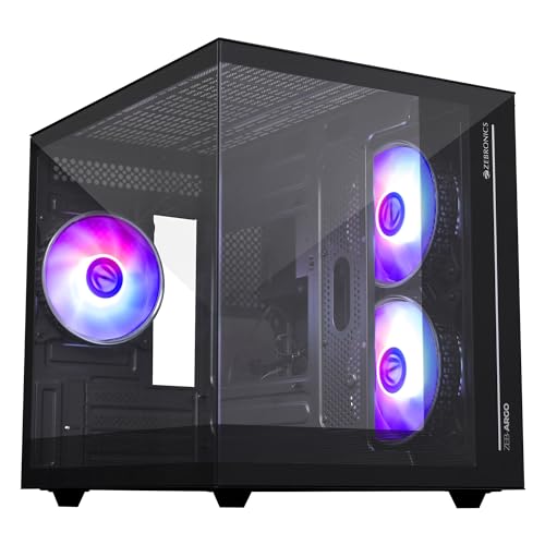 Image of ZEBRONICS Argo Cube Form Factor Gaming Cabinet with Micro ATX, ITX, 2X 120mm Side + 120mm Rear Fan (ARGB Inner Glow), Tempered Glass Front & Side Panel, Type C(Black)