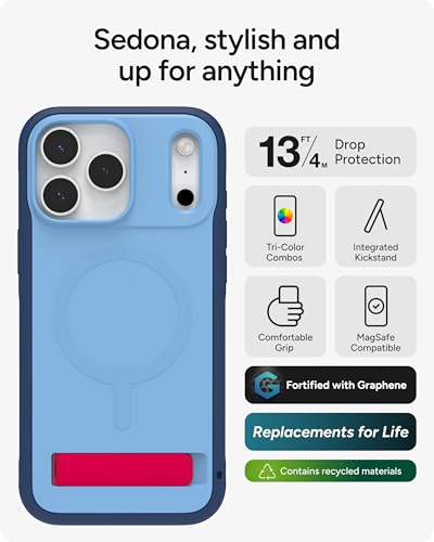 Image of ZAGG Sedona Snap Case with Kickstand for iPhone 17 Pro Max - Blue Royal Ember, Drop Protection (13ft /4m), Multi-Layer Protection, with Camera Button, MagSafe Phone Case with Impact-Absorbing Bumpers