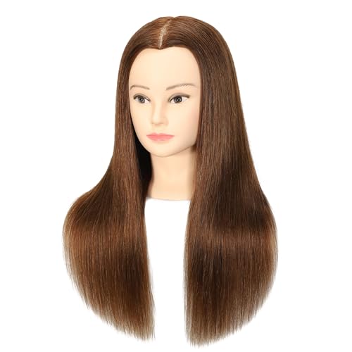 Weiblicher Mannequinkopf aus 100 % Echthaar, Styling-Kopf, Kosmetologie, Puppenkopf für Friseure, mit kostenloser Klemme, Braun, 50,8 cm
