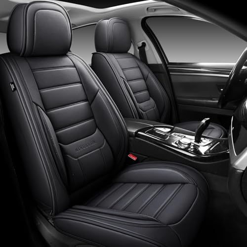 Image of MINGBRON Black Car Seat Cover with Lumbar Support, Car Seat Protector Waterproof, Nappa Leather Car Seat Cushion, Car Seat Covers Front Seats and Back Fit for Most Cars