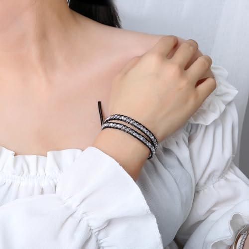 Image of KELITCH Natural Agate Onyx 2 Wrap Bracelets Handmade Leather Strand Bracelets Fashion Jewelry