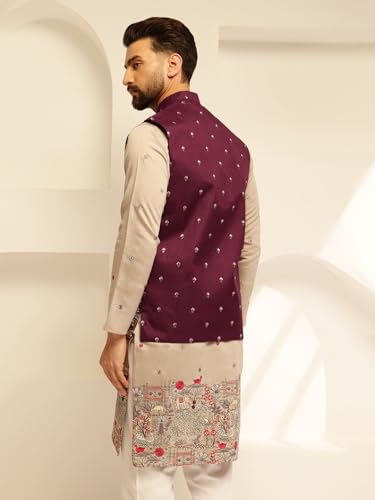 Image of SOJANYA (Since 1958 Men's Silk Blend Exquisite Daman Embroidered Nehru Jacket