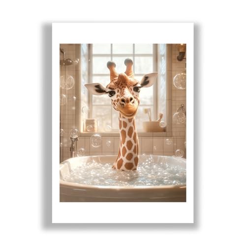 Impression girafe dans le bain pour décorer une salle de bain moderne et ludique