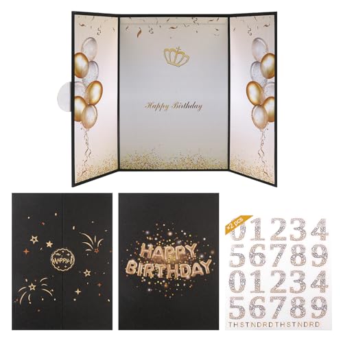 SumDirect Black Happy Birthday Decorations - Birthday Guest Sign in Book,Birthday Signature Book 11.6X 8.5 Inch with Number Stickers for All Age Birthday Keepsake Gifts for Women, Men