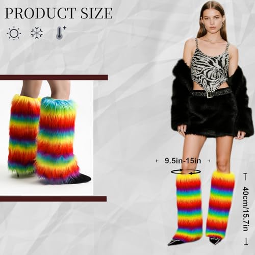 Image of Fur Leg Warmers Faux Fur Fluffy Leg Warmers, Fuzzy Over Boot Costume for Women Girls, Winter Long Boot Sleeves