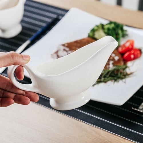 10.5OZ Gravy Boat, Ceramic White Gravy Bowl, Porcelain Gravy Boats with Ergonomic Handle for Dining, Holiday Meals and Parties - Thumbnail 5