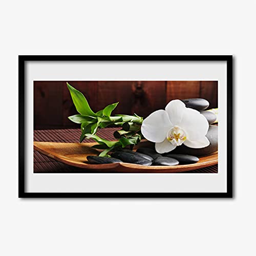 Affiche encadrée 60x40 cm orchidée blanche zen Tulup avec cadre en MDF noir pour salon