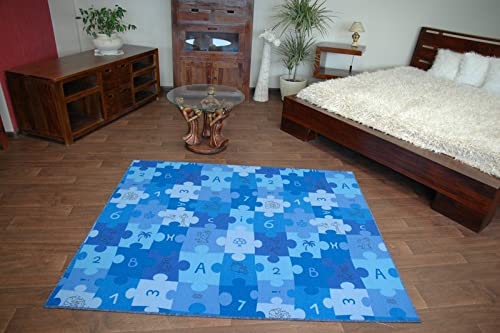 rugsx Tapis Enfant Puzzle Bleu 100x100 cm