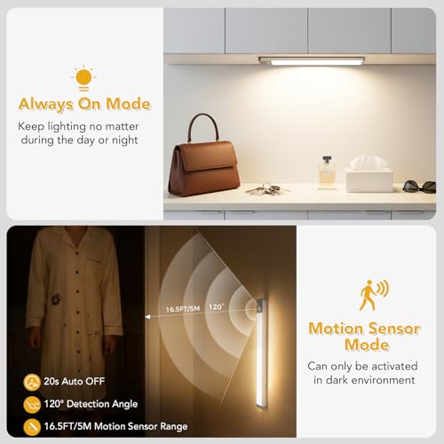 13 Inch Under Cabinet Lighting, LED Motion Sensor Light Indoor, 2500mAh USB Rechargeable Closet Lights, Dimmable Magnetic Wireless Under Counter Lights for Kitchen, Pantry, Wardrobe, Stairs, 2 Pack — view 4