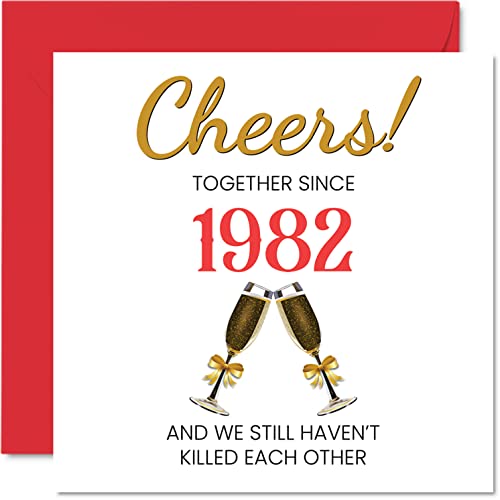 Divertida tarjeta de aniversario de rubí para marido, esposa, juntos, desde 1982, regalos I Love You, tarjetas de felicitación de 145 mmx145 mm para cuadragésimo aniversario