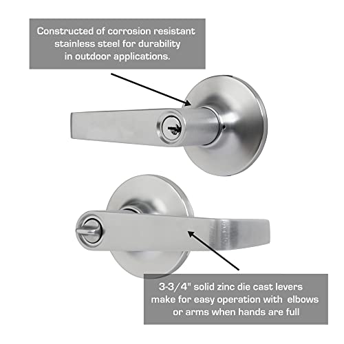 Image of BRINKS Commercial - Light Duty Keyed Door Entry Lever, Satin Chrome Finish - Meets ANSI Grade 2 Standards and is ADA Compliant