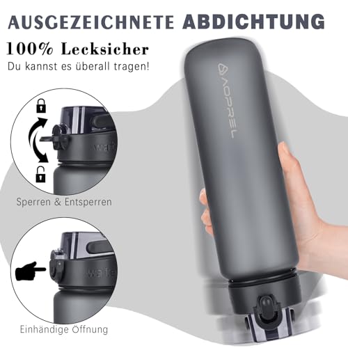 AOPREL Trinkflasche 1l, Trinkflasche Sport Tritan & BPA-Frei Wasserflasche Mit Filter und Bürste, Auslaufsicher Sportflasche Für Fitness, Wandern, Camping, Schule und Büro 3