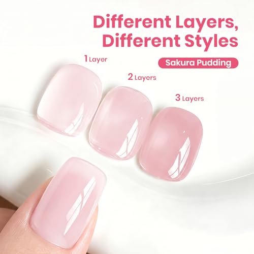 Image of Beetles Milky Pink Gel Nail Polish - Sakura Pudding 15ML Nude Pink Gel Nail Polish Base Color Nail Concealer Sheer Translucent Nail Polish Soak Off UV French Nail Art Salon DIY at Home Gift for Women