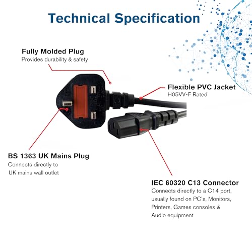 Cable de alimentación C13 negro de 10 metros C2G 88517 con conector BS 1363 3