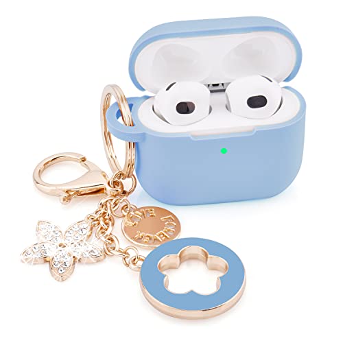 Image of VISOOM Case for Airpods 3 Pink Airpods 3rd Cases 2021 Silicone for iPod 3 Earbuds Case Cover Women Wireless Charging Case with Accessories Girl Bling Keychain for Apple Ear Buds 3rd Generation