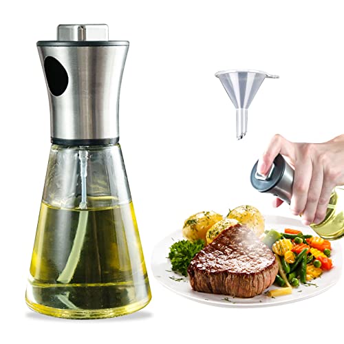 Oil Sprayer for Cooking, TIGERMILLION 304 Stainless Steel Olive Oil Sprayer Mister with 200ml Glass Bottle, oil sprayer dispenser for air fryer, Salad, BBQ, Baking, Roasting, Grilling