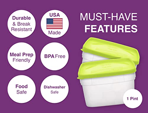 Arrow Home Products 1 Pint Freezer Containers For Food Storage, 10 Pack With Lids - Usa Made Reusable Plastic Food Storage Containers With Lids - Prep, Store And Freeze - Bpa Free, Dishwasher Safe #TOP2