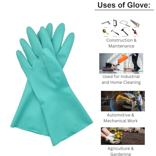 Image of Multipurpose Safety Gloves for Work, Gardening, and Home Use - Reusable & Durable | Hand Safety Nitrile Gloves | Industrial Hand Protection Gloves (Green, 1 Pair)