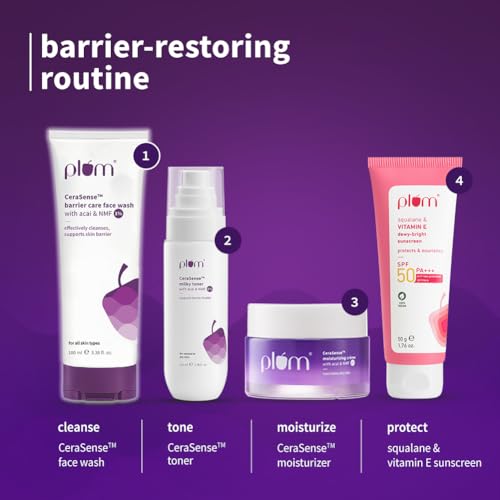 Image of Plum CeraSenseTM Barrier Care Face Wash with Acai & 1% NMF | 100ml | Gentle face wash | For Dry Skin, Normal Skin & Sensitive Skin | Soap-Free Paraben-Free | For Sensitive Skin