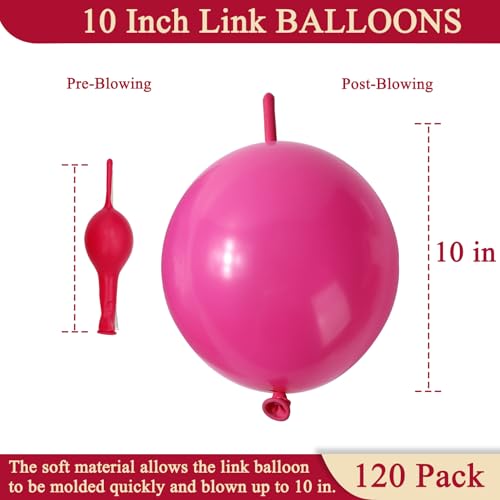Image of 120 Pcs Link Balloons 10 Inch Linking Balloons for Birthday Wedding Party Festival Decorations (Magenta)