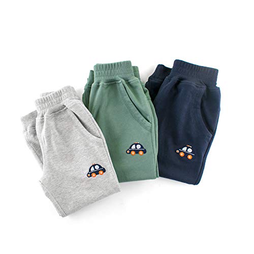 Irsutey Baby Boys Solid Color Car Embroidered Pants Autumn/Winter Daily Sports Pants4