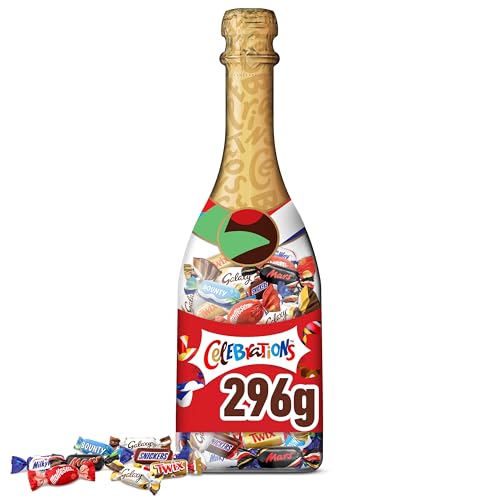 CELEBRATIONS - Bouteille avec Assortiment de Mini Chocolats au Lait 296g - Chocolats de Noël Individuels - SNICKERS, TWIX, MARS, MALTESERS, BOUNTY et autres