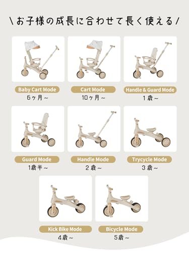 子供用三輪車 8in1 手押し棒付き - 画像 2