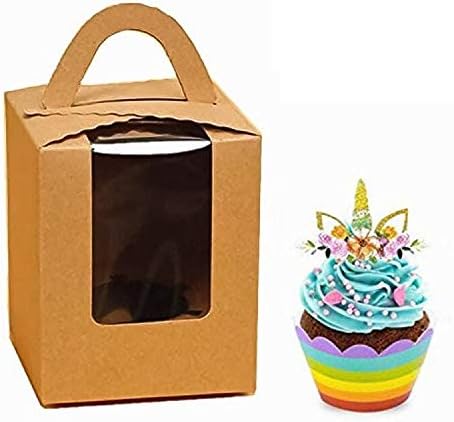 Single cupcake carrier - 24 pack Cupcake Boxes with Window, Gift Box for cupcake to go for Wedding Decoration, Party Favor, brown