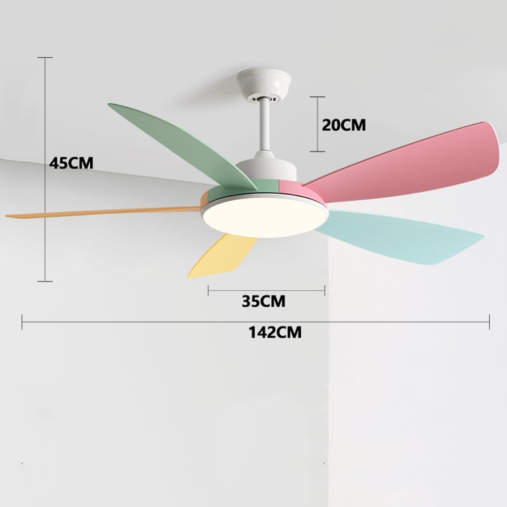 Ceiling Fans with Light Quiet Reversible Kids Room Ceiling Fans Lights with 5 Colorful Blades Fans Lighting Fixtures Low Profile Ceiling Fan Flush Mount LED Ceiling Fan for Farmhouse Bedroom