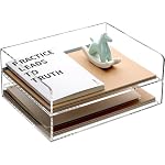 HeZone 2 Tier Paper Organizer Letter Tray,Acrylic Desk File Organizer,Clear
